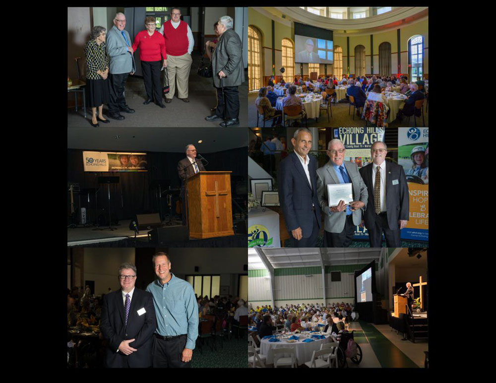 Collage of Echoing Hills celebrations and torch award acceptance.
