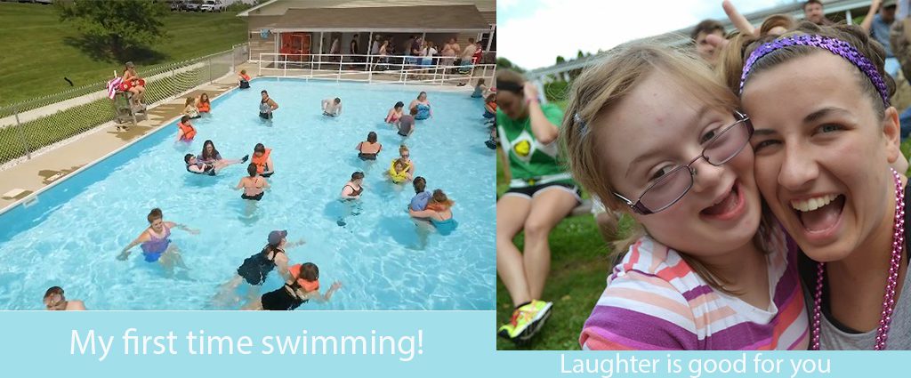 Camp Echoing Hills, laughter and fun for those with disabilities. Swimming and laughing.