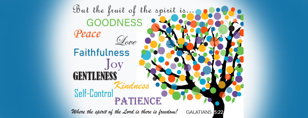 picture of a tree with multi-colored circles and words depicting the bible scripture about the fruit of the spirit