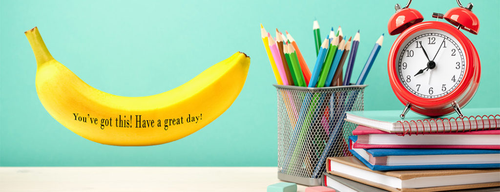 Back to school photo of school supplies and a banana that's says you've to this